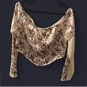 Forever 21 Cream and Brown Floral Blouse